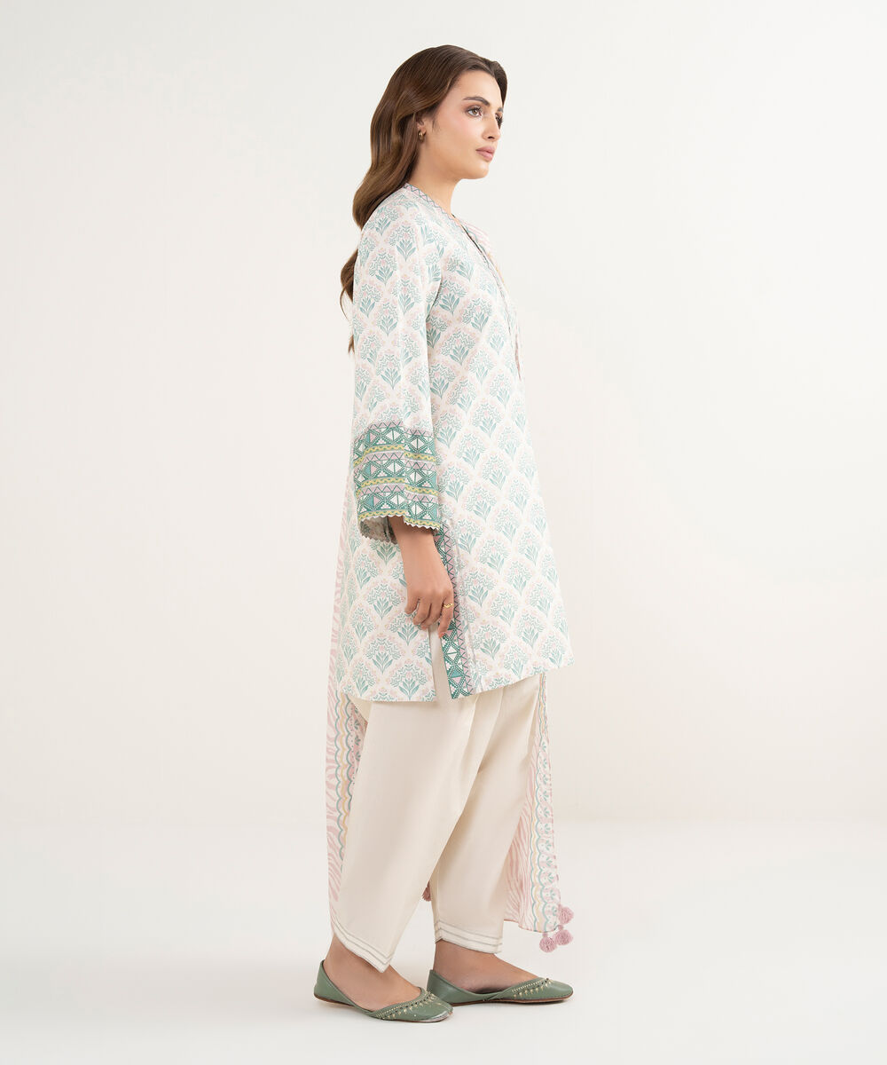 Women's Unstitched Lawn Printed Off White 3 Piece Suit