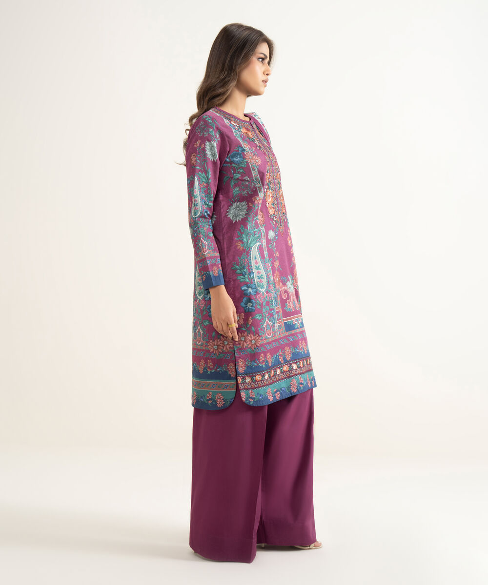 Women's Unstitched Lawn Embroidered Purple 3 Piece Suit