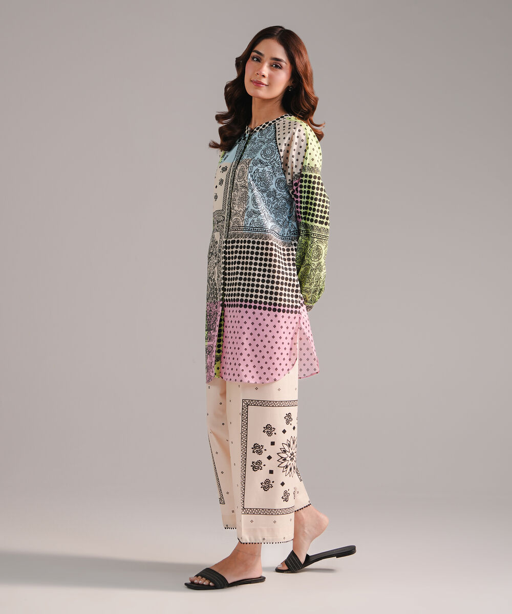 Women's RTW Lawn Printed Beige Straight Shirt