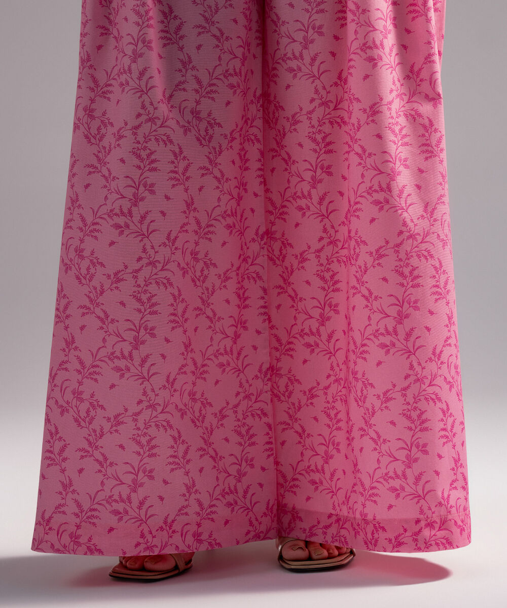 Women's RTW Cambric Printed Pink Flared Pants