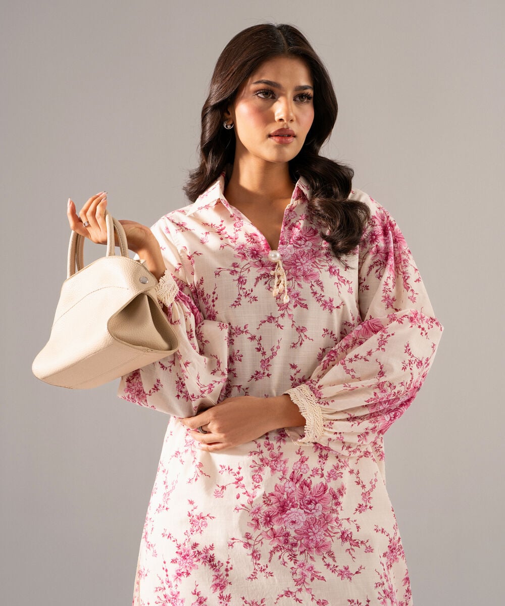 Women's RTW Cross Hatch Printed Off White Straight Shirt