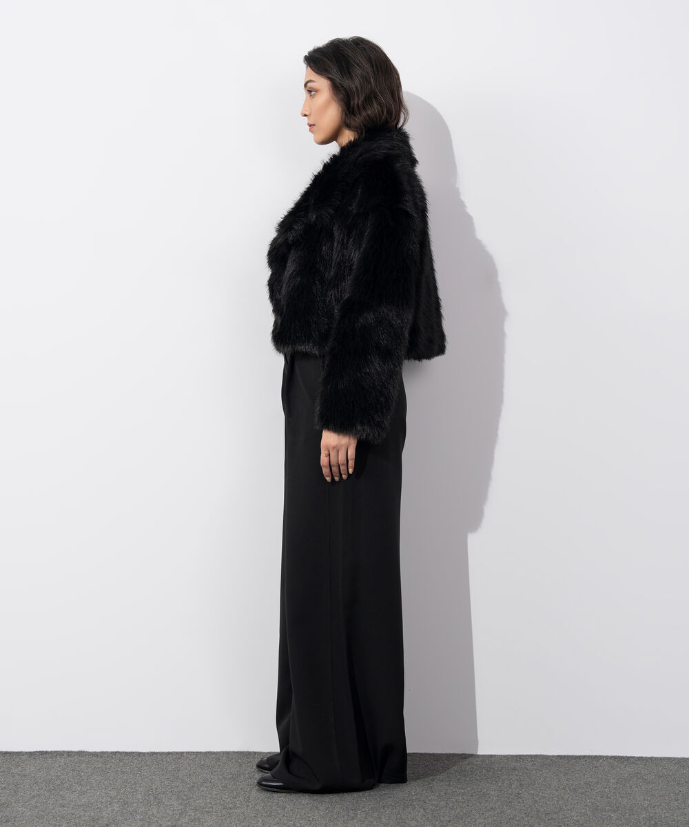 Women's Western Wear Black Faux Fur Jacket