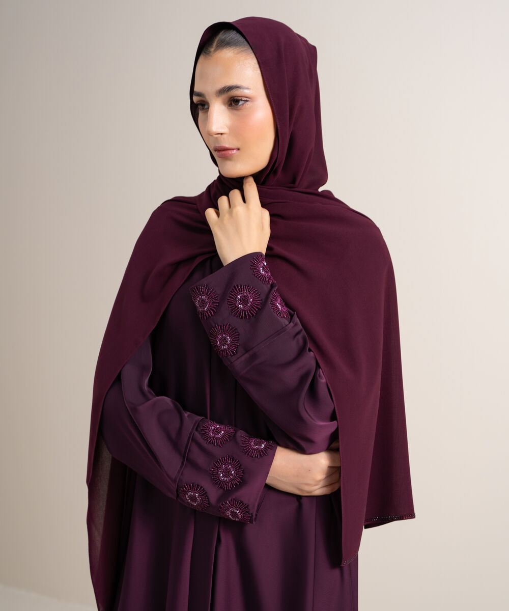Women's Purple Embellished Abaya Set