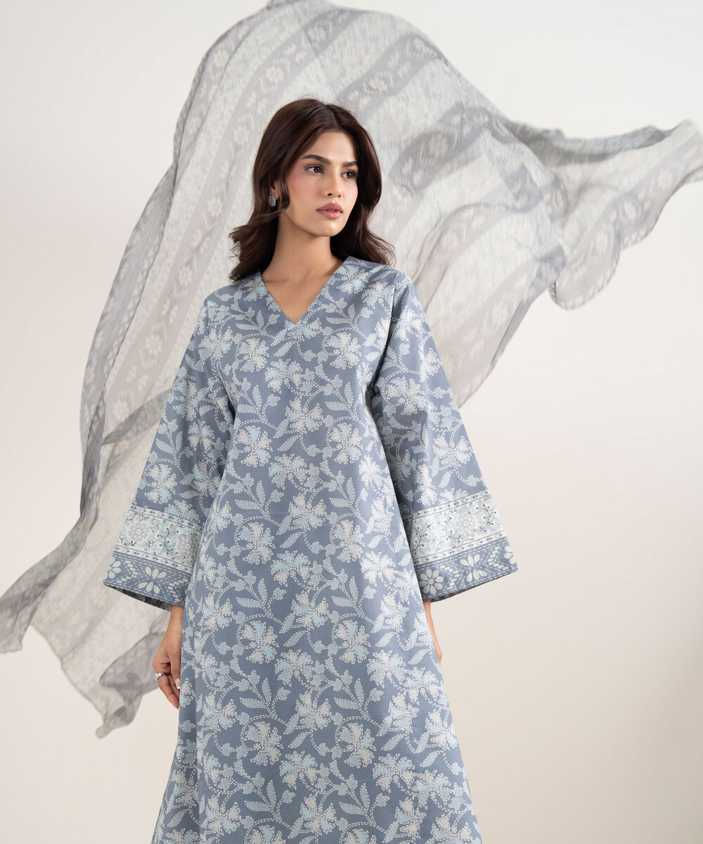 Women's Unstitched Lawn Grey Printed 3 Piece Suit