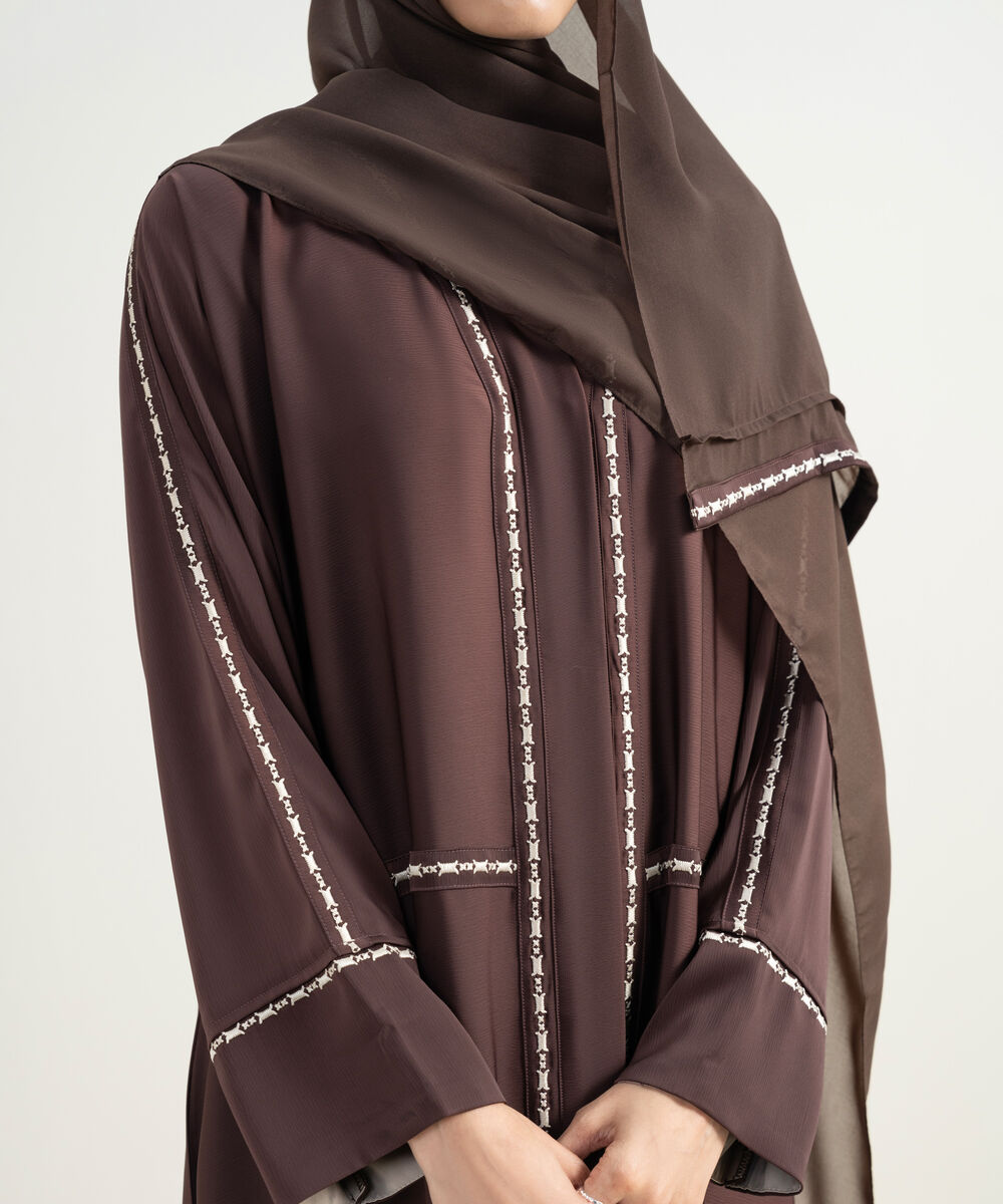 Women's Chocolate Brown Kimono Embroidered Abaya Set