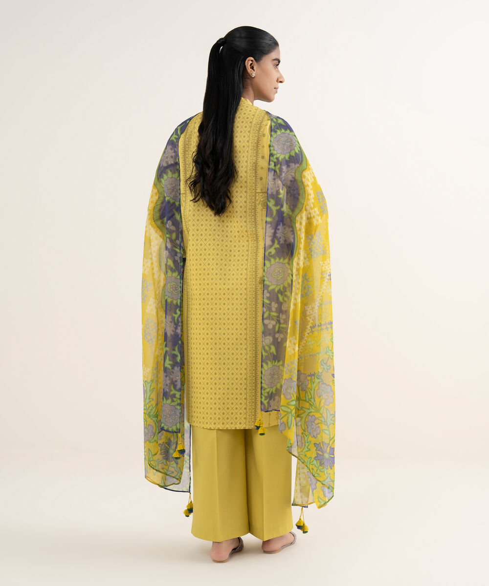 Women's Unstitched Lawn Printed Yellow 3 Piece Suit