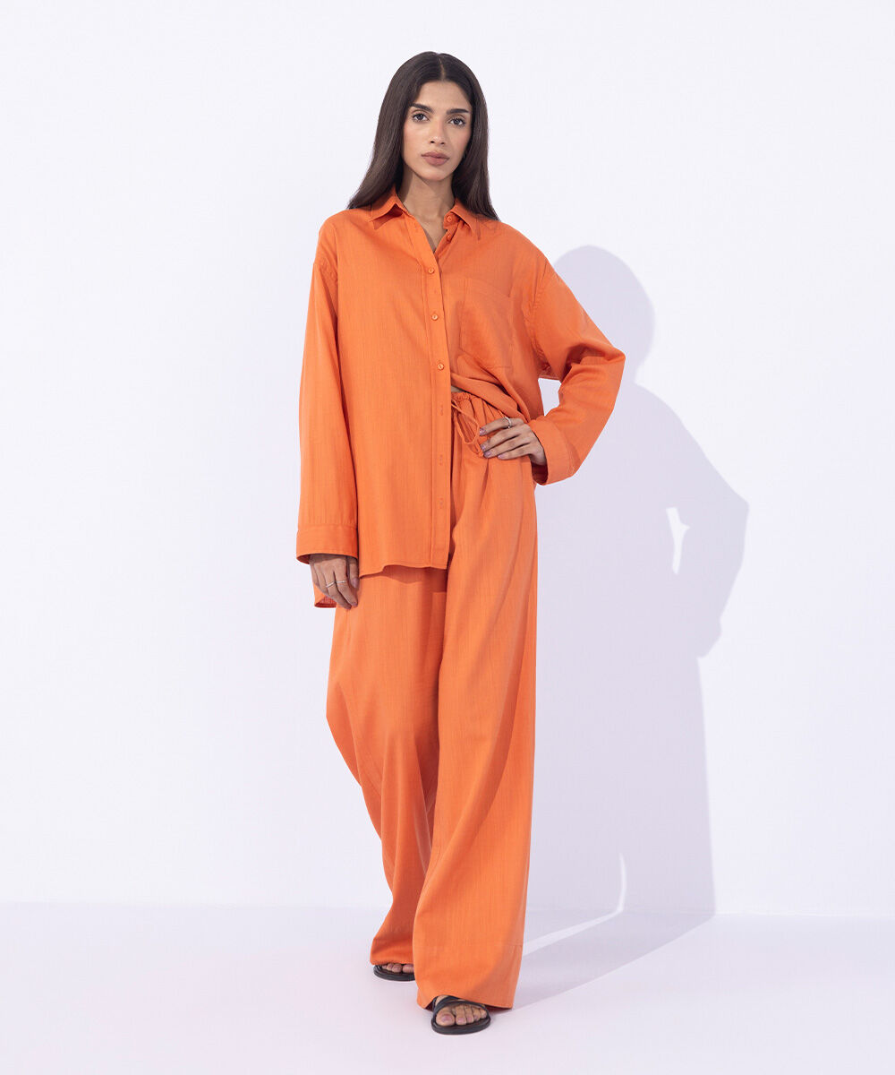 Women's Western Wear Orange Wide-Leg Trousers