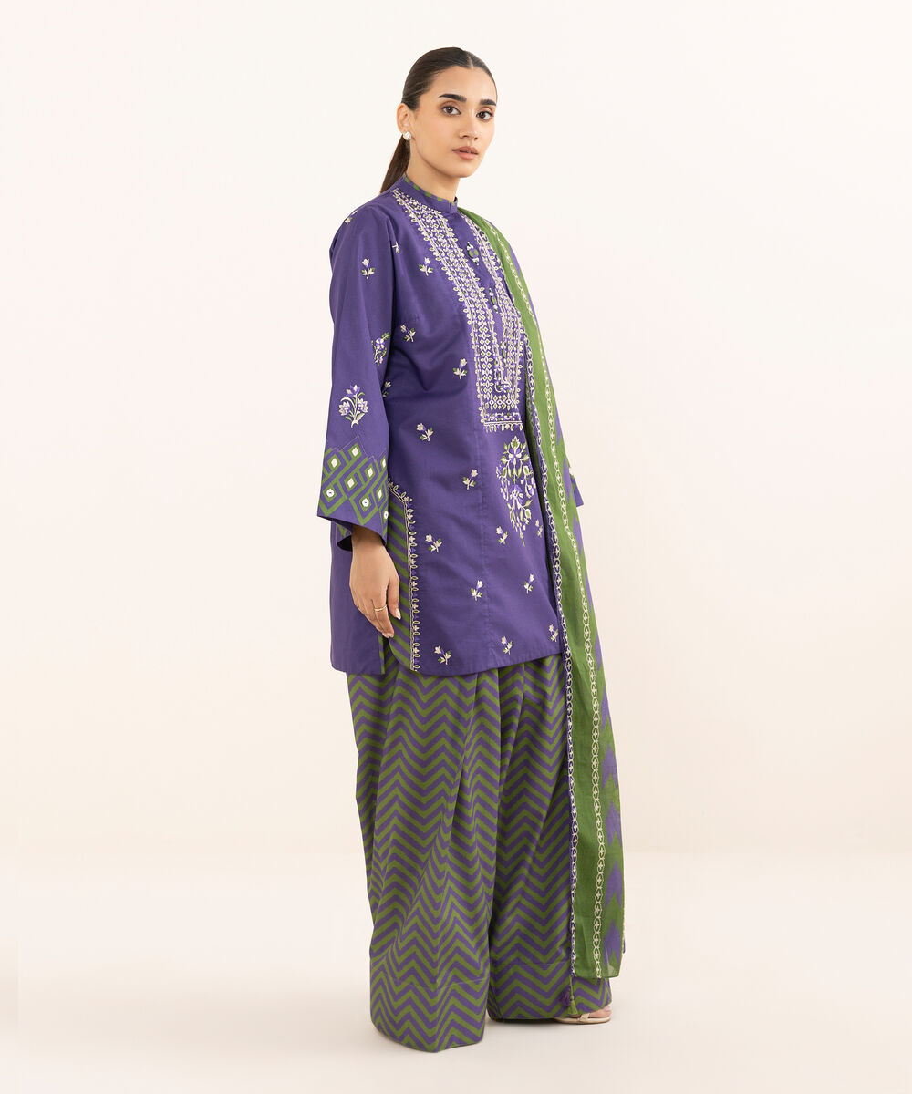 Women's Unstitched Lawn Embroidered Purple Three Piece Suit