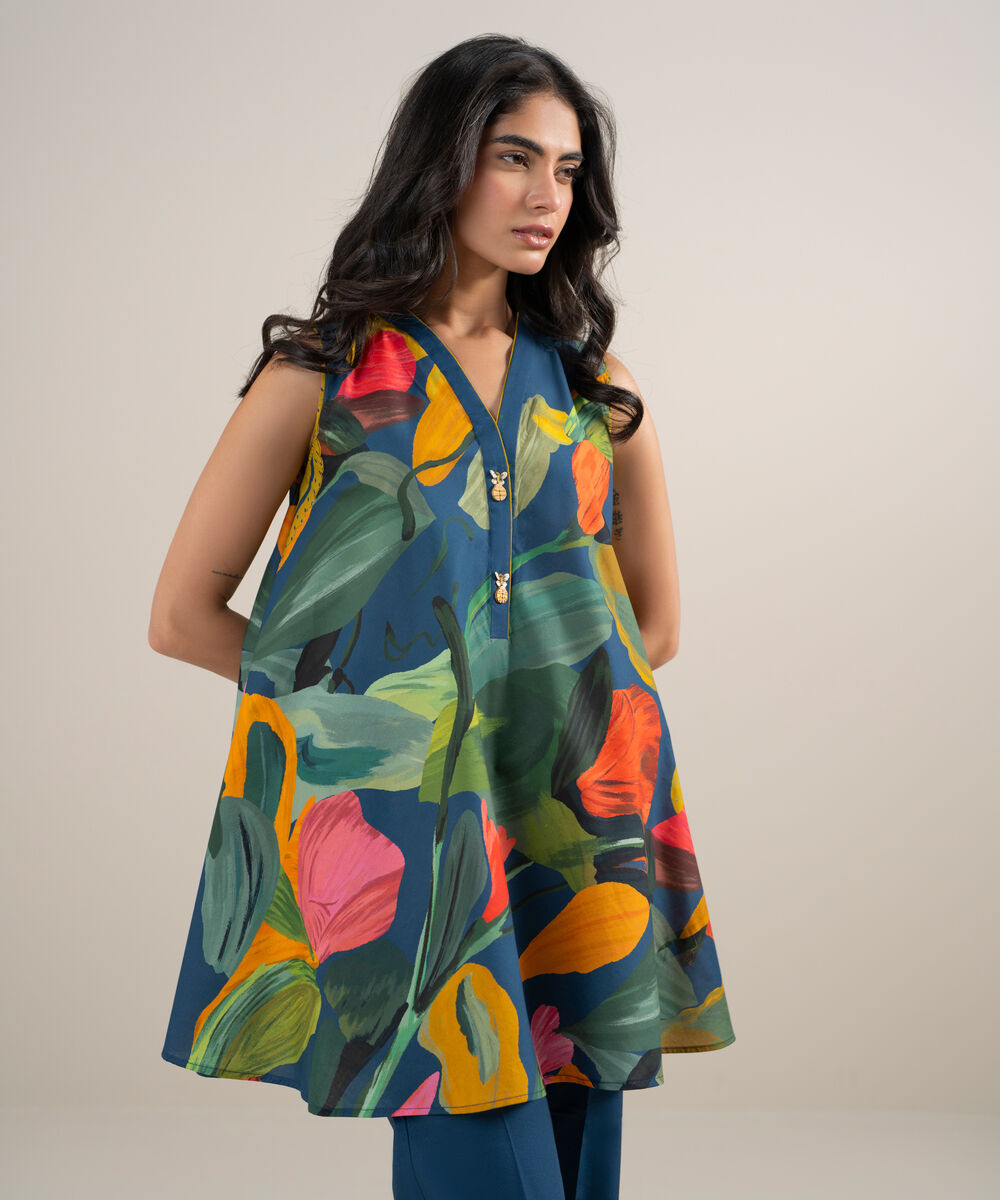 Women's Unstitched Lawn Printed Blue 2 Piece Suit