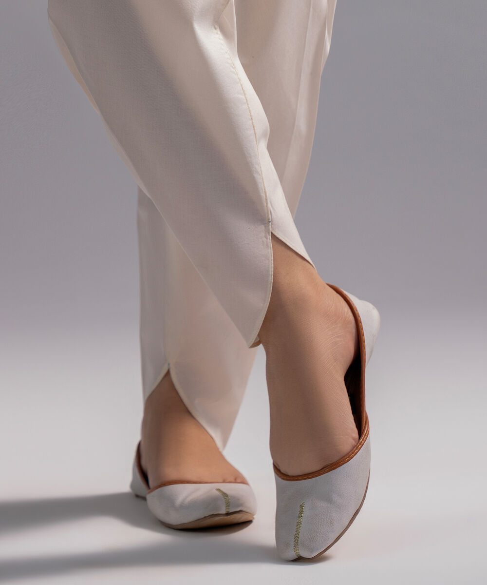 Women's RTW Cambric Solid White Tulip Shalwar