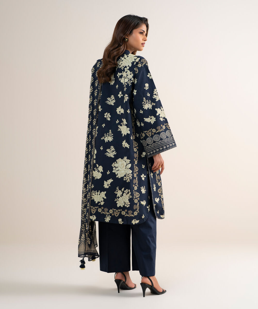 Women's Unstitched Cotton Embroidered Blue