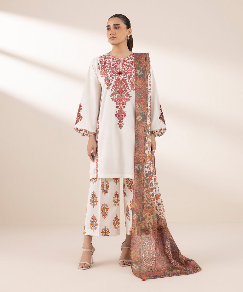 Women's RTW Textured Lawn White Embroidered Boxy Shirt