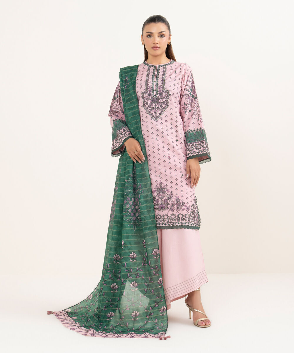 Women's Unstitched Lawn Embroidered Lilac Three Piece Suit