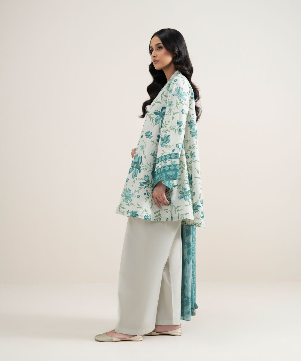 Women's Unstitched Lawn Printed Off White 2 Piece Suit