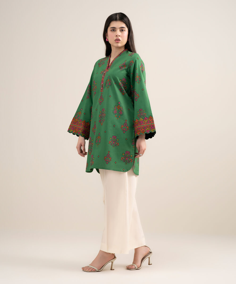 Women's Unstitched Lawn Printed Green Shirt