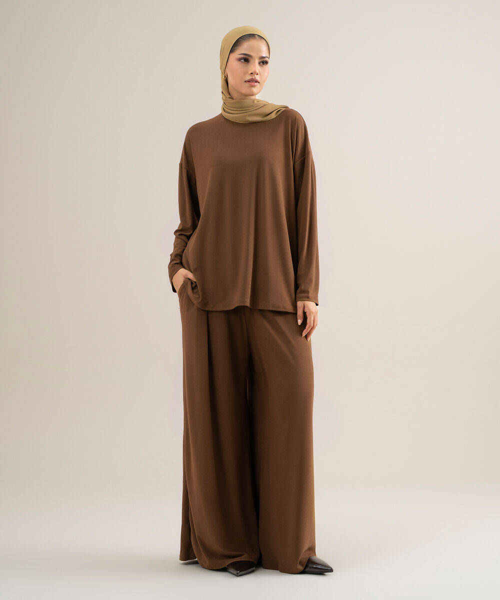 Women's Cotton Brown Jersey Knit Top