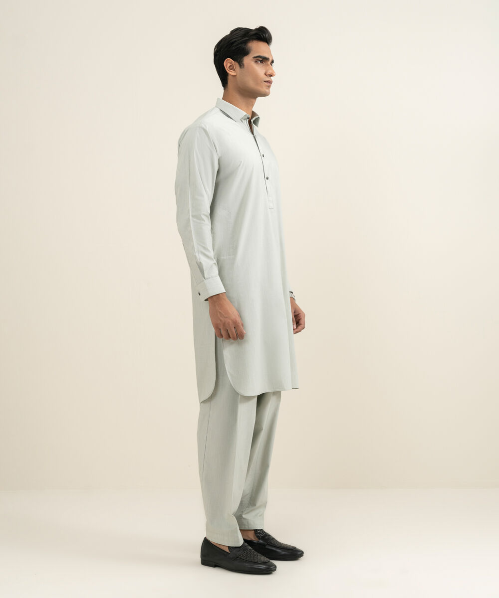 Men's light grey Blended Yarn Dyed Kameez Shalwar