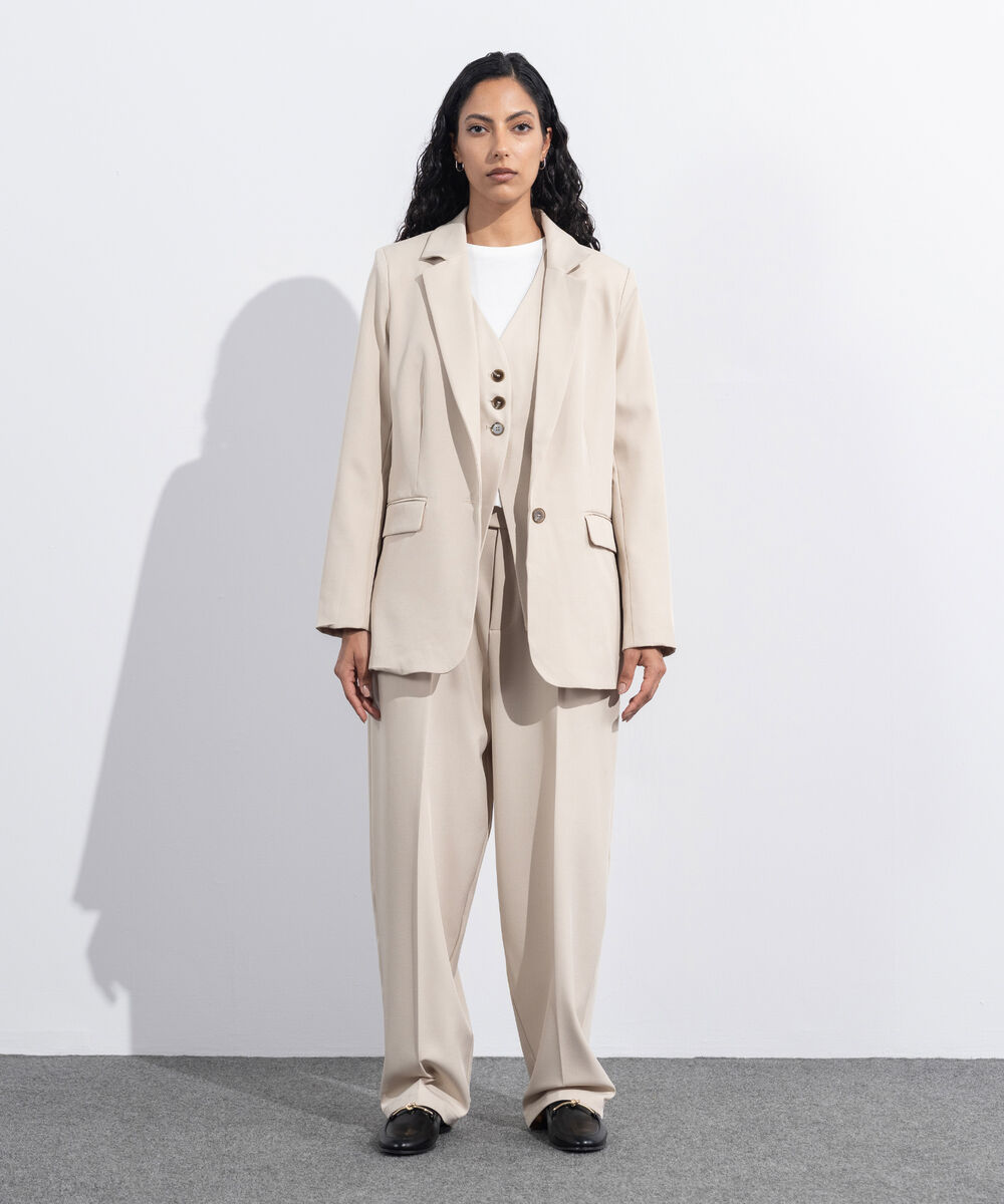 Women's Western Wear Beige Loose-Fit Tailored Blazer