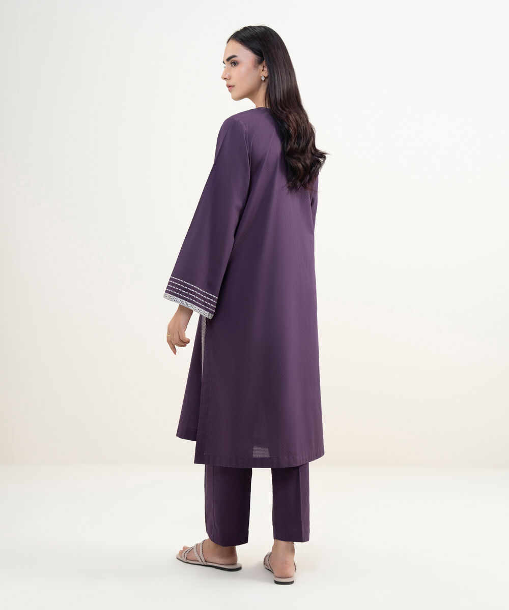 Women's RTW Dobby Embroidered Purple A-Line Shirt