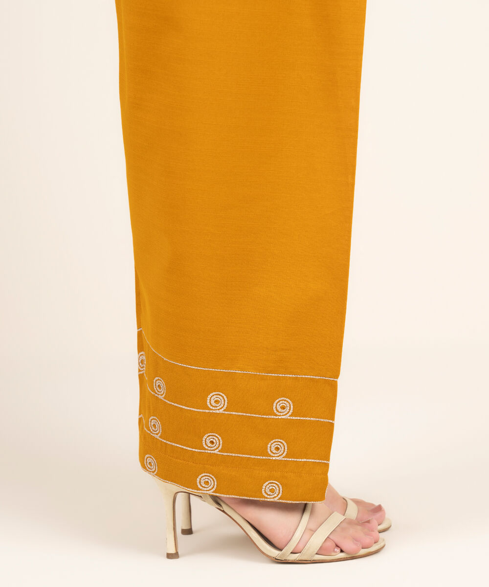 Women's RTW Khaddar Embroidered Mustard Shalwar