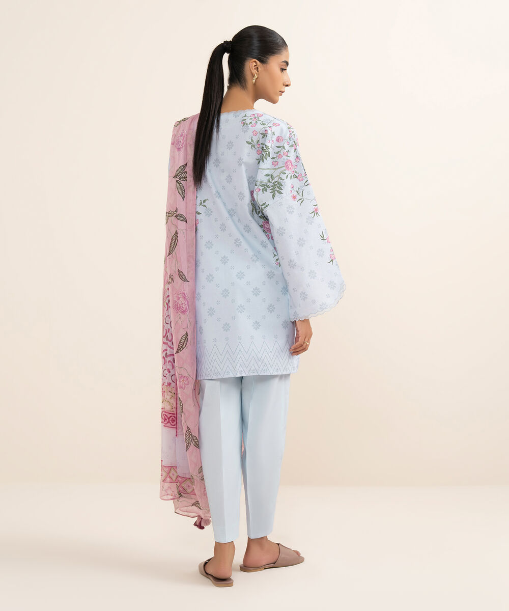 Women's Unstitched Lawn Printed Blue 3 Piece Suit