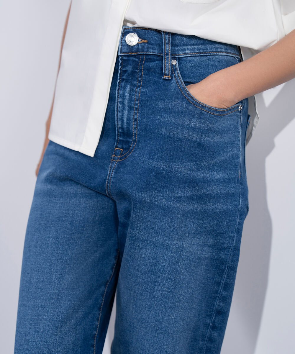 Women's Western Mid Blue Wash High Rise Ankle Straight Jeans