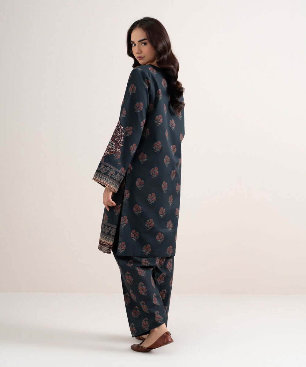 Women's Unstitched Lawn Embroidered Black 2 Piece Suit