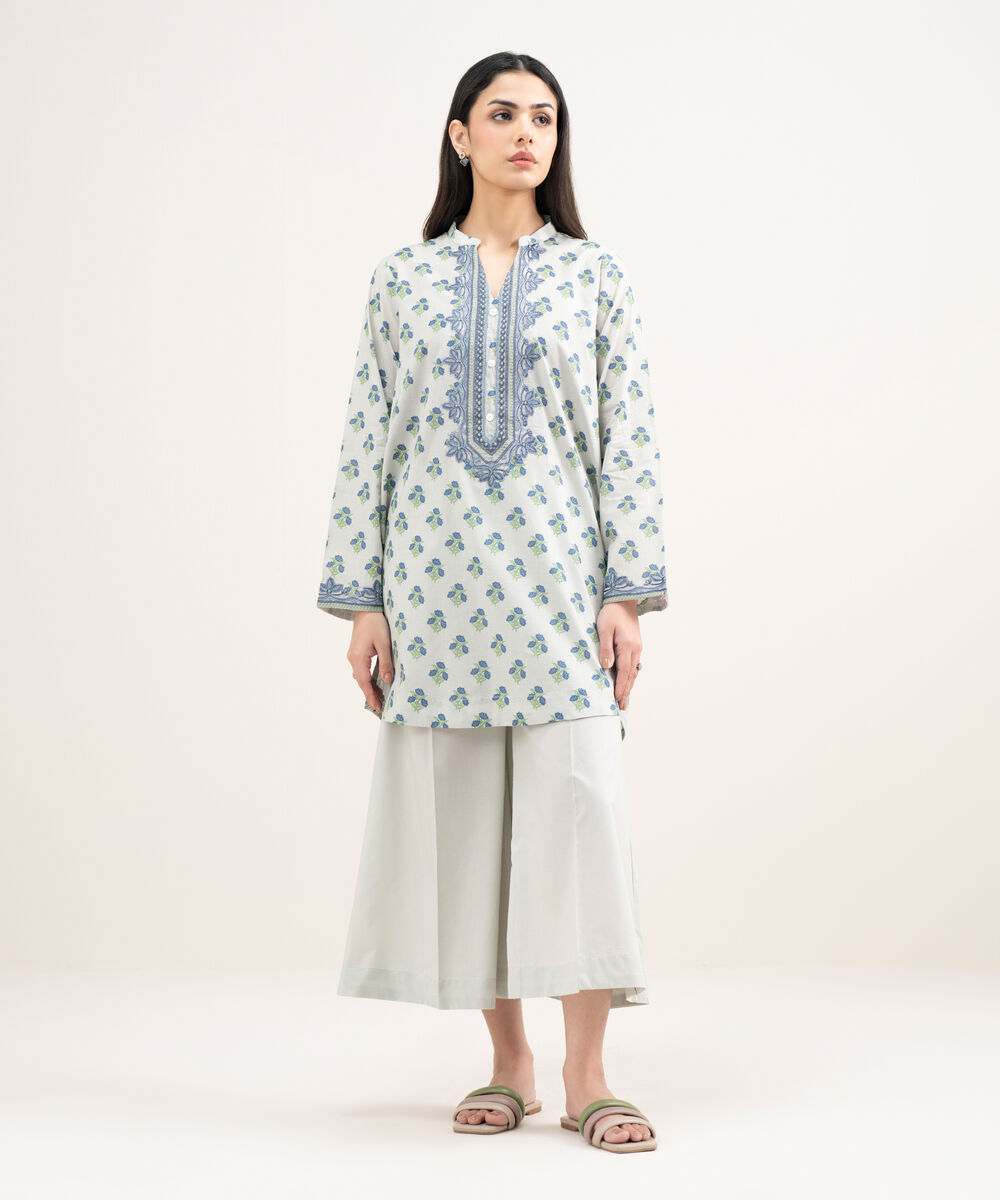 Women's RTW Lawn Embroidered Grey Straight Shirt