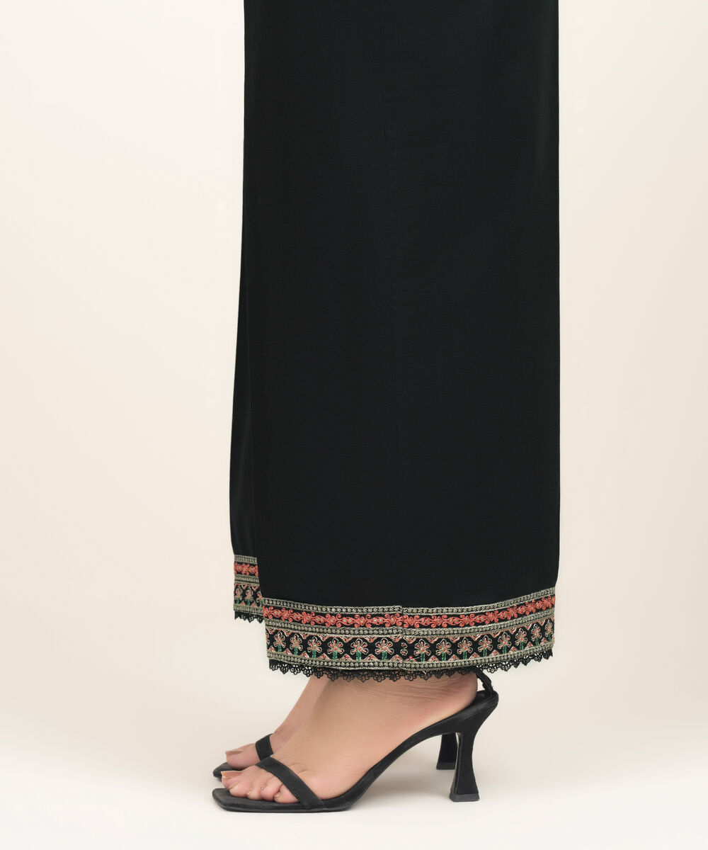 Women's RTW Cambric Embroidered Black Culottes