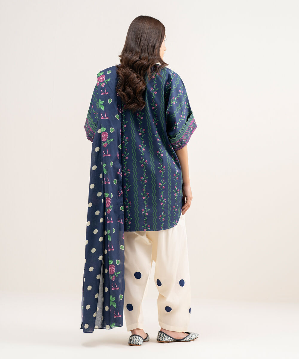 Women's Unstitched Lawn Printed Blue 2 Piece Suit