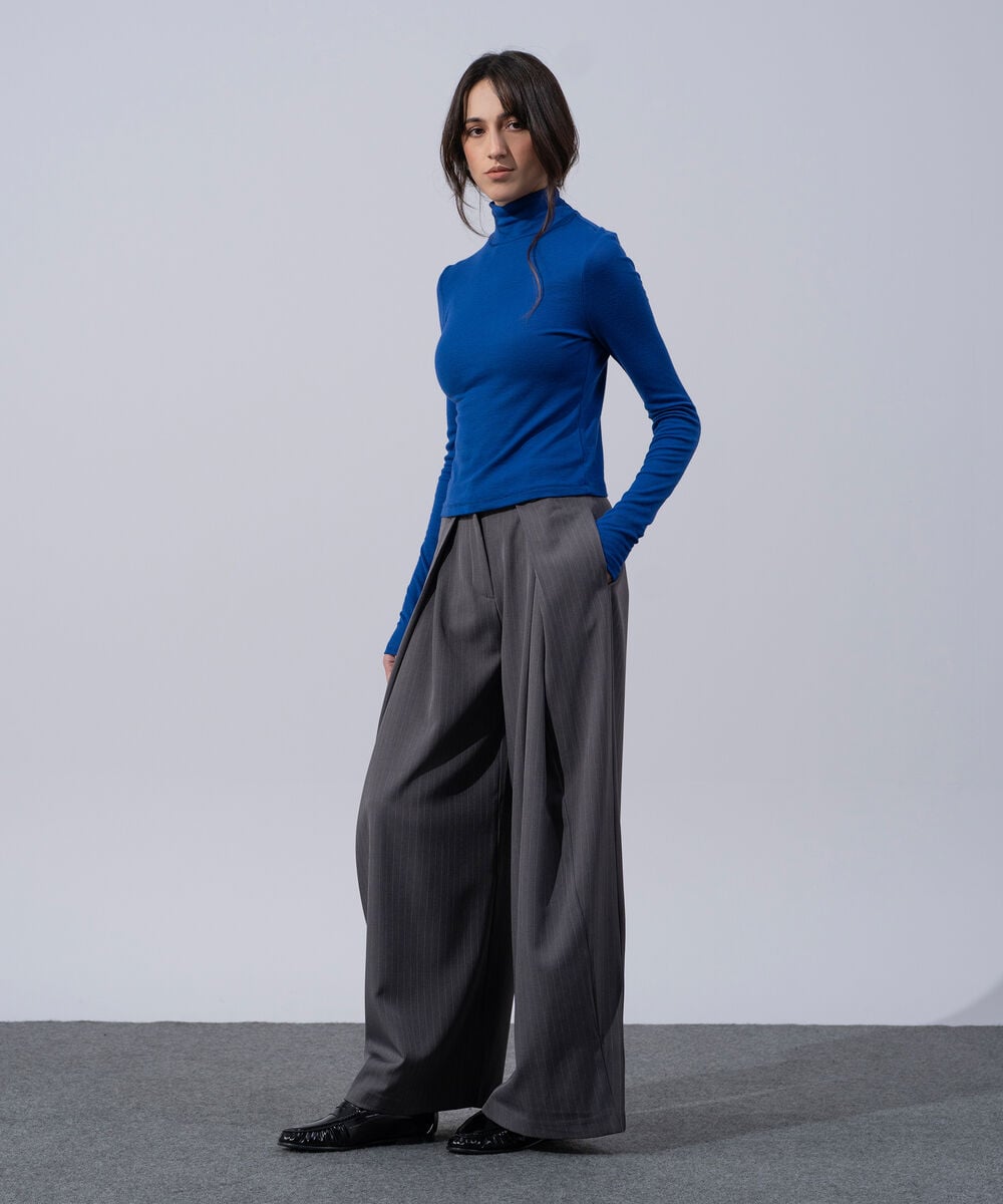 Women's Western Wear Cobalt Blue Viscose Turtleneck Knit Top