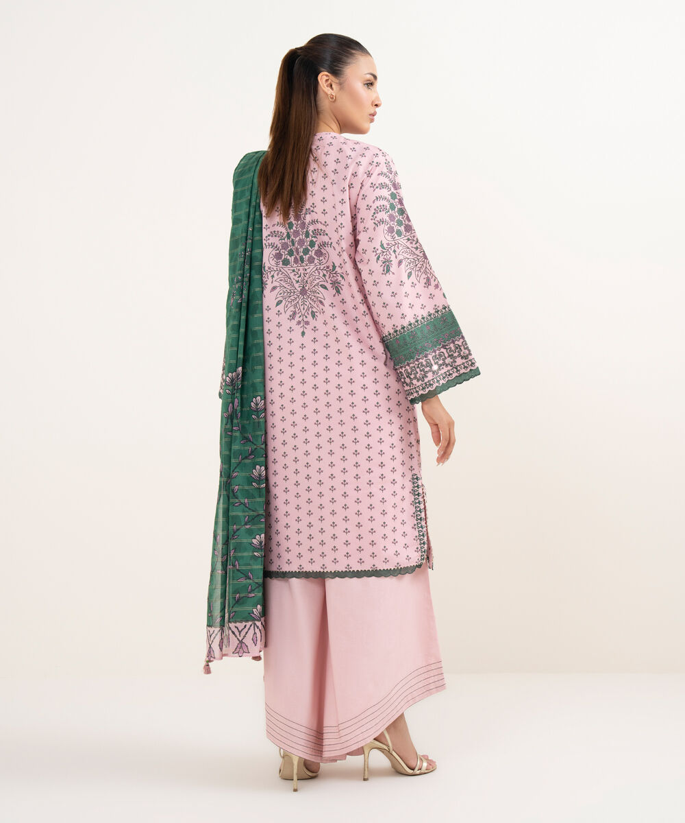 Women's Unstitched Lawn Embroidered Lilac Three Piece Suit