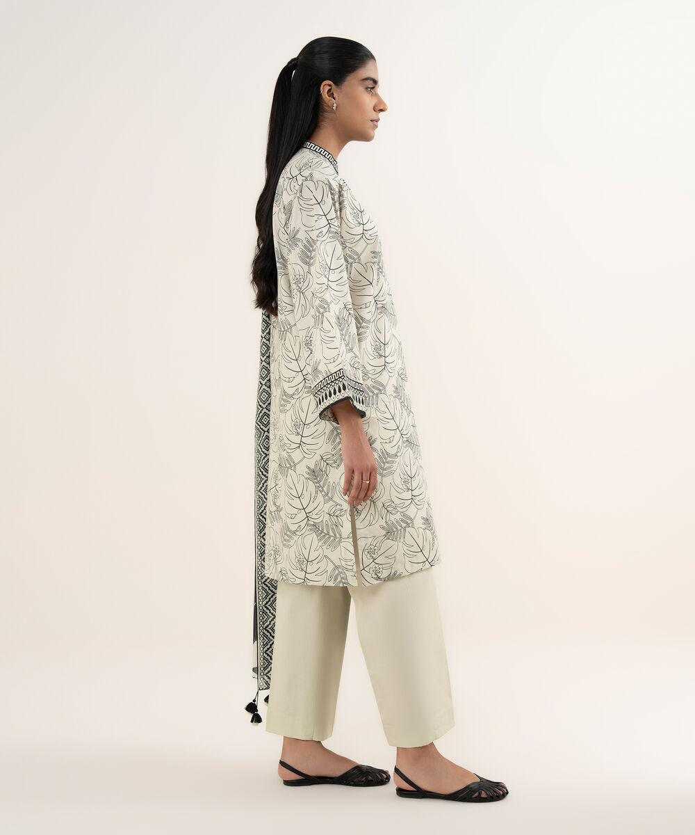 Women's Unstitched Lawn Printed Off White 2 Piece Suit