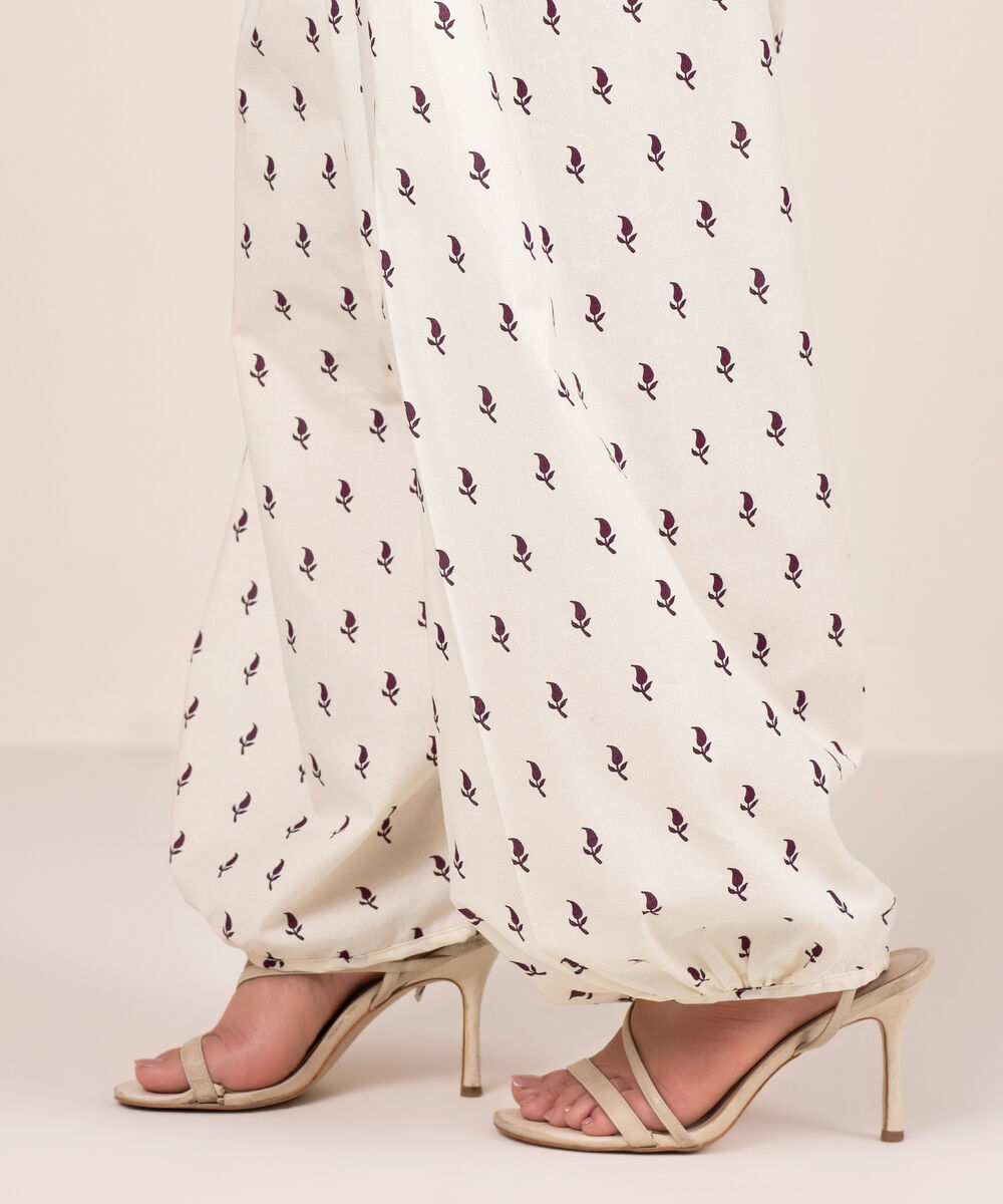 Women's RTW Cambric Printed Off White Balloon Pants