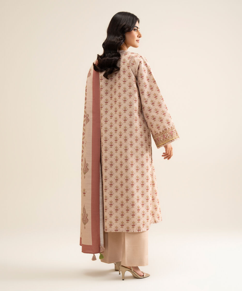 Women's Unstitched Premium Khaddar Embroidered Beige 3 Piece Suit