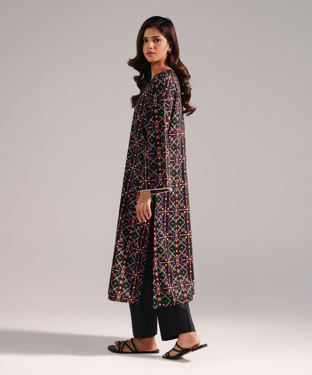 Women's RTW Cotton Viscose Printed Black 2 Piece Suit