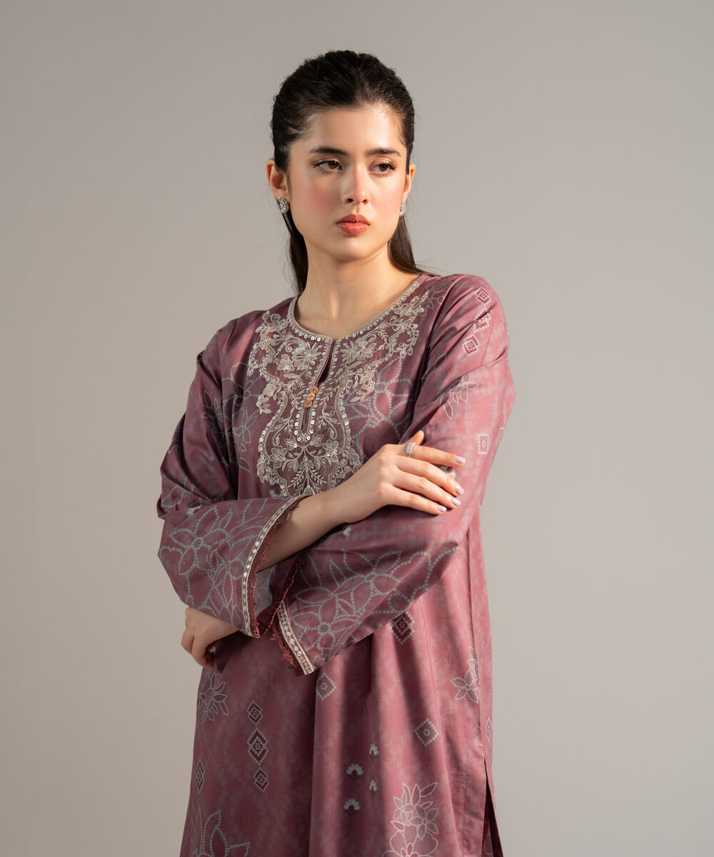 Women's RTW Lawn Embroidered Mauve  2 Piece Suit