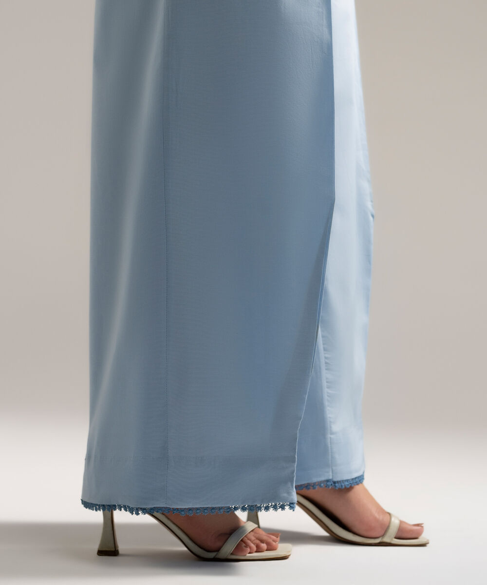 Women's RTW Cambric Solid Blue Flared Pants