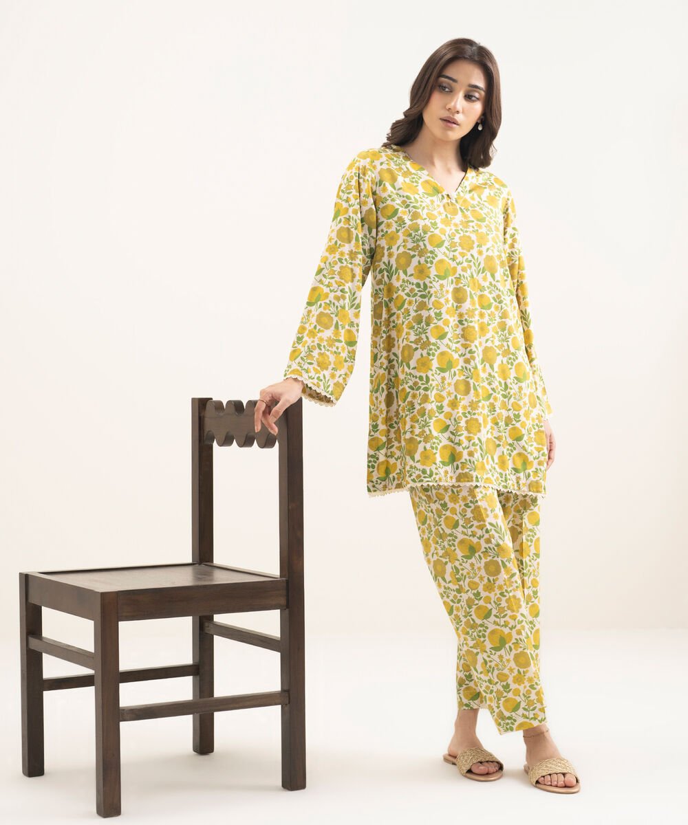 Women's RTW Arabic Lawn Printed Yellow Straight Shirt