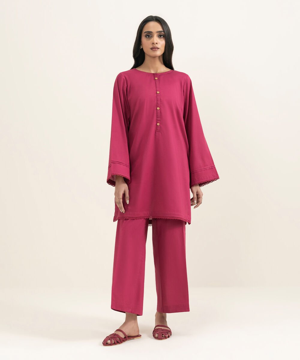 Women's RTW Cambric Solid Pink Straight Shirt