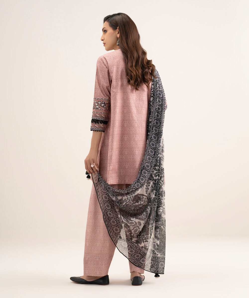 Women's Unstitched Lawn Embroidered Pink 3 Piece Suit