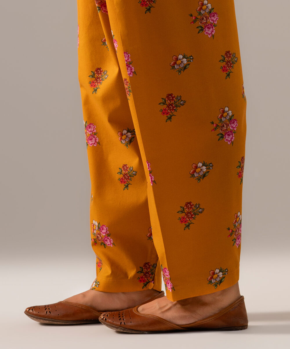 Women's RTW Cambric Printed Mustard Browm Skinny Shalwar