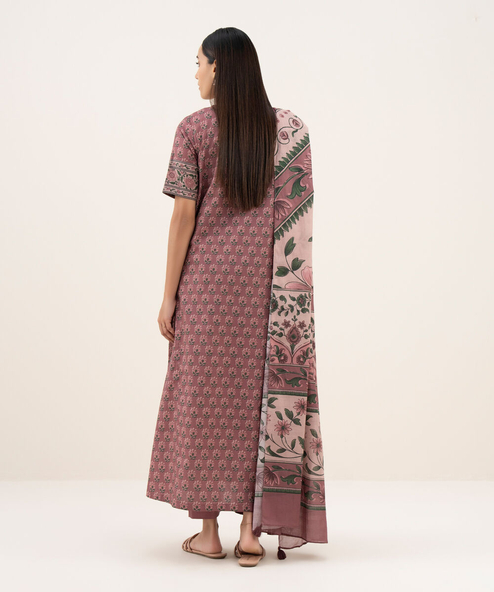 Women's Unstitched Lawn Printed Pink 3 Piece Suit