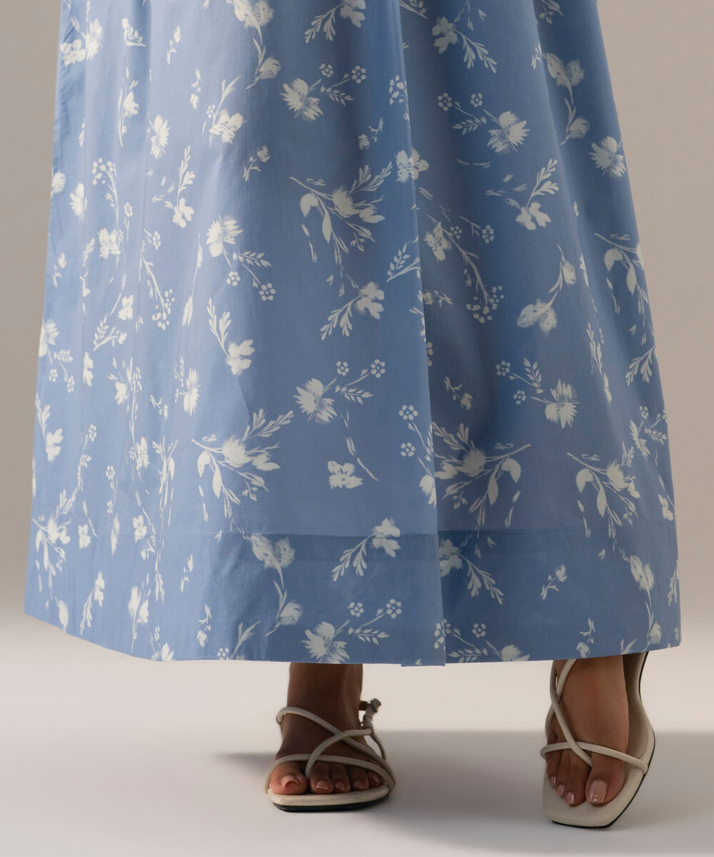 Women's RTW Poplin Printed Blue Skirt
