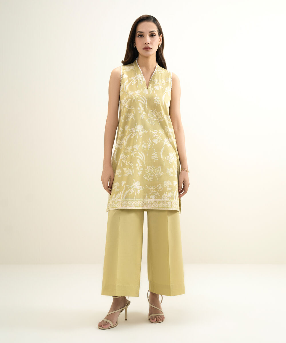 Women's Unstitched Lawn Printed Yellow 2 Piece Suit