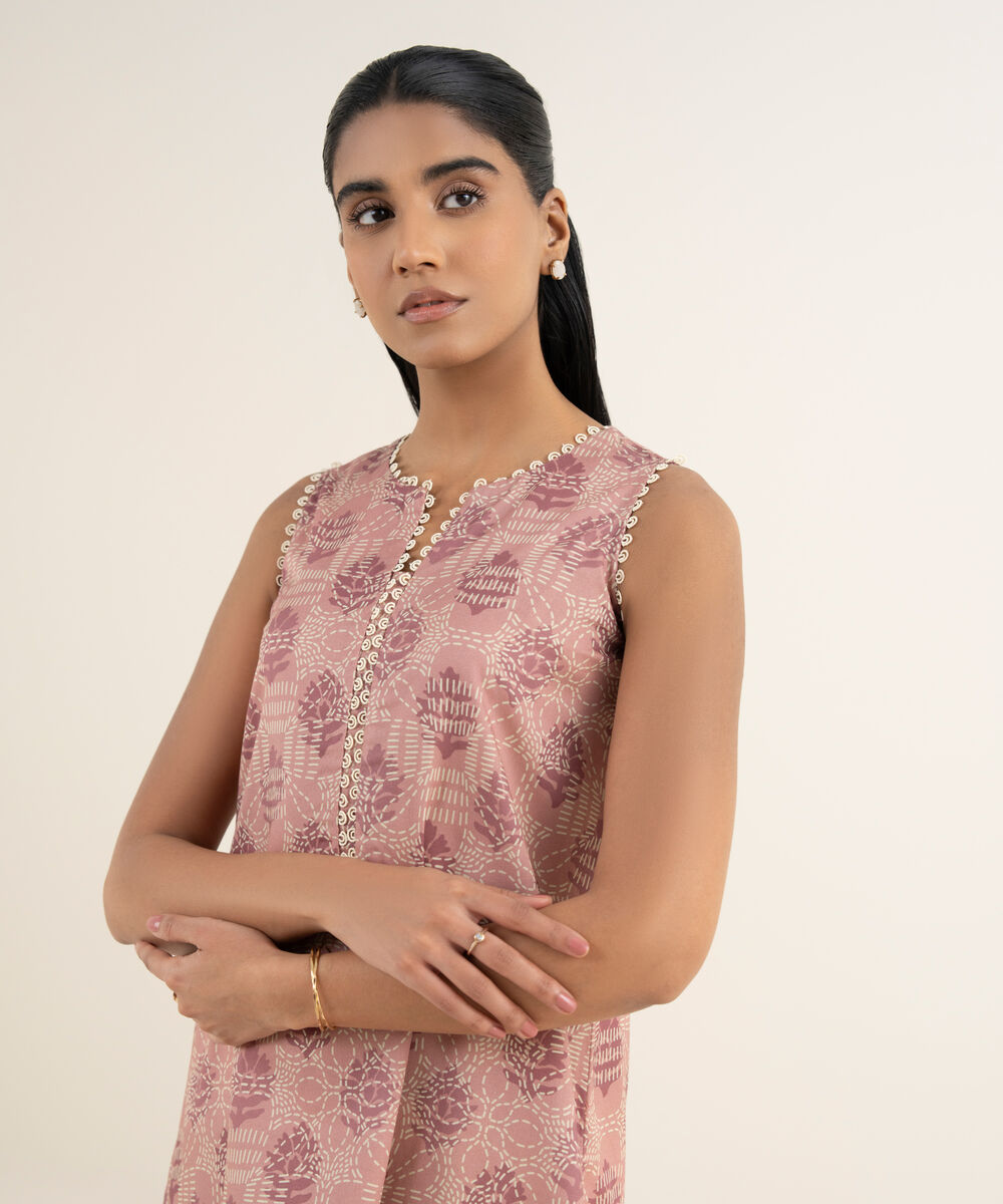 Women's Unstitched Lawn Printed Pink Shirt