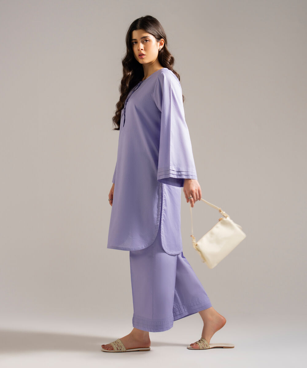 Women's RTW Dobby Solid Purple Straight Shirt
