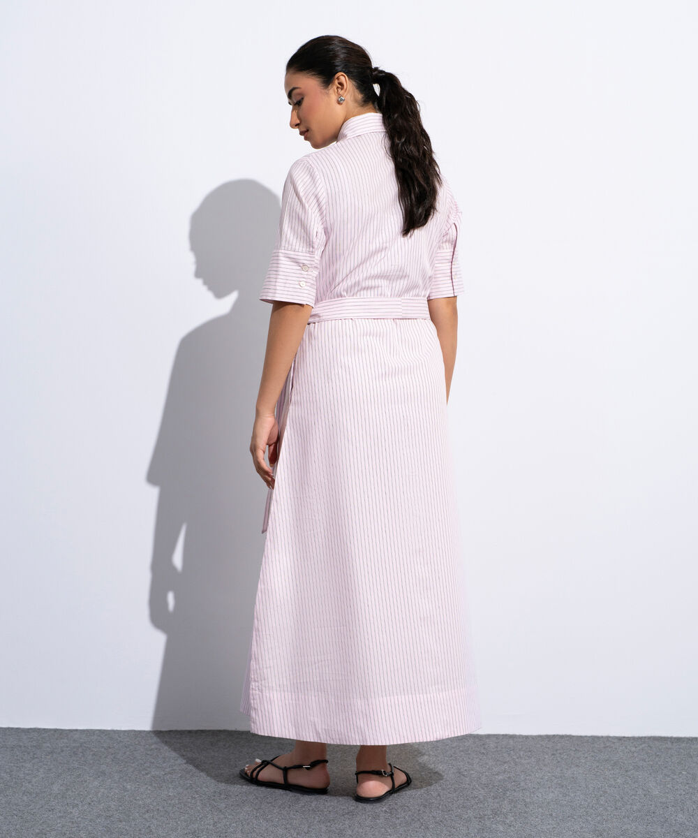 Women's Multi Striped Poplin Dress With Belt