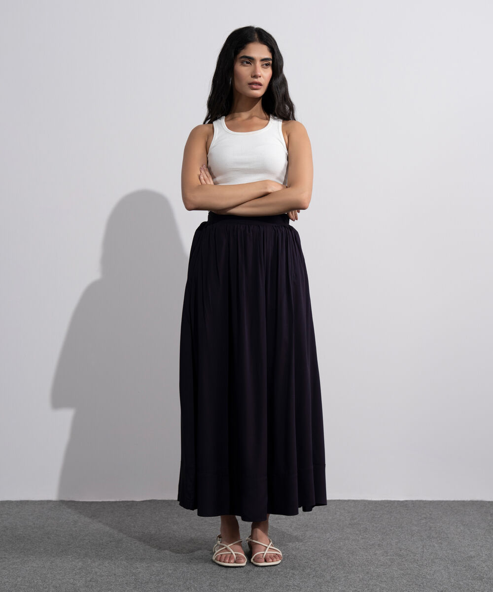 Women's Purple Viscose Flared Skirt