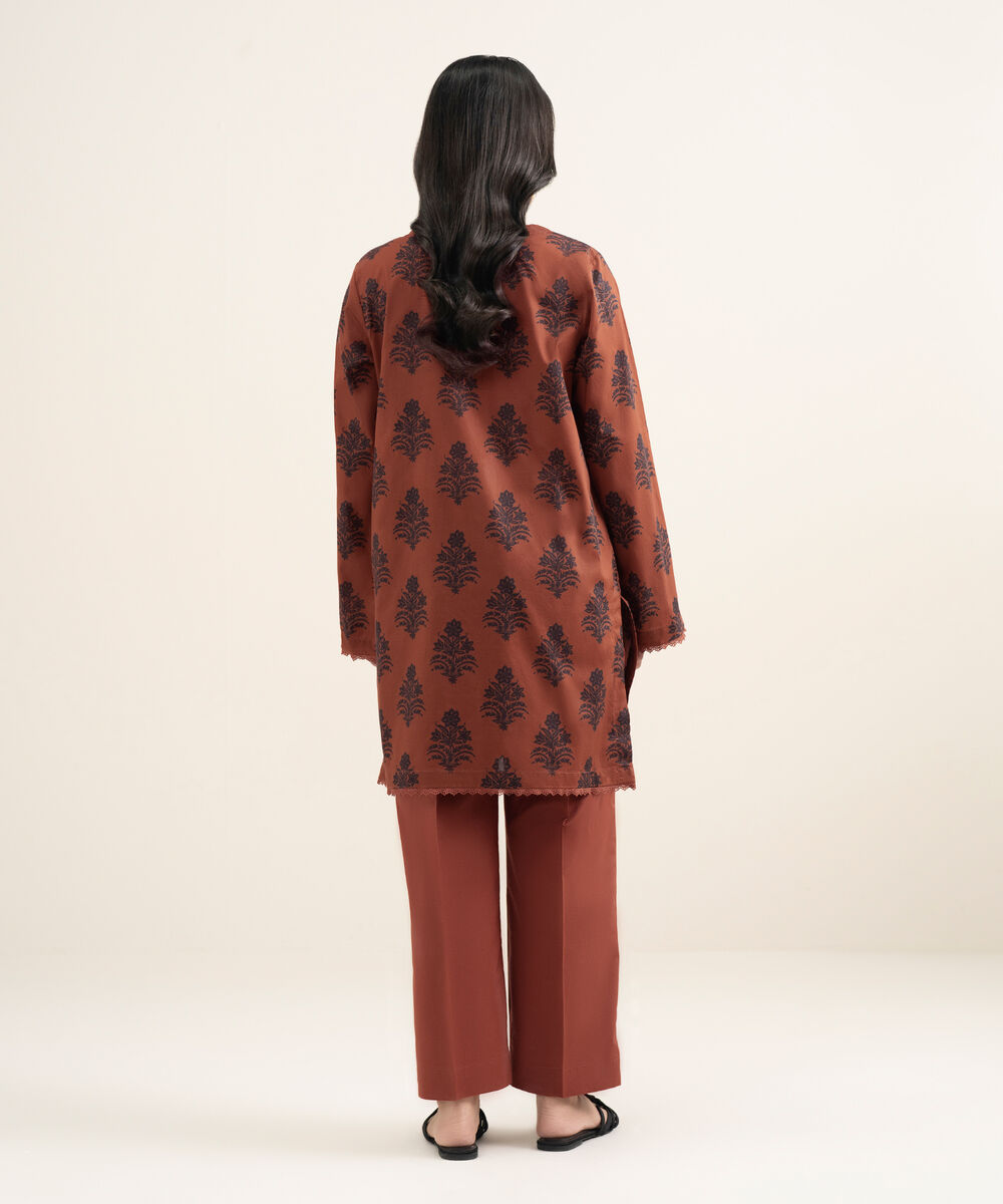 Women's RTW Lawn Printed Brown Straight Shirt